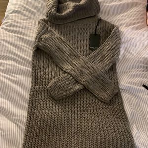 Gray Knit Cowl Neck Sweater Dress